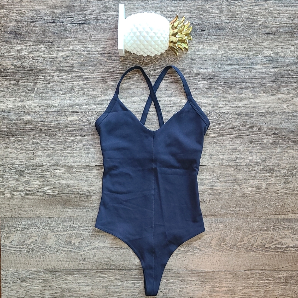 Athleta Front Plunge Bodysuit - Navy (Modesty Bra Pads Not Included)